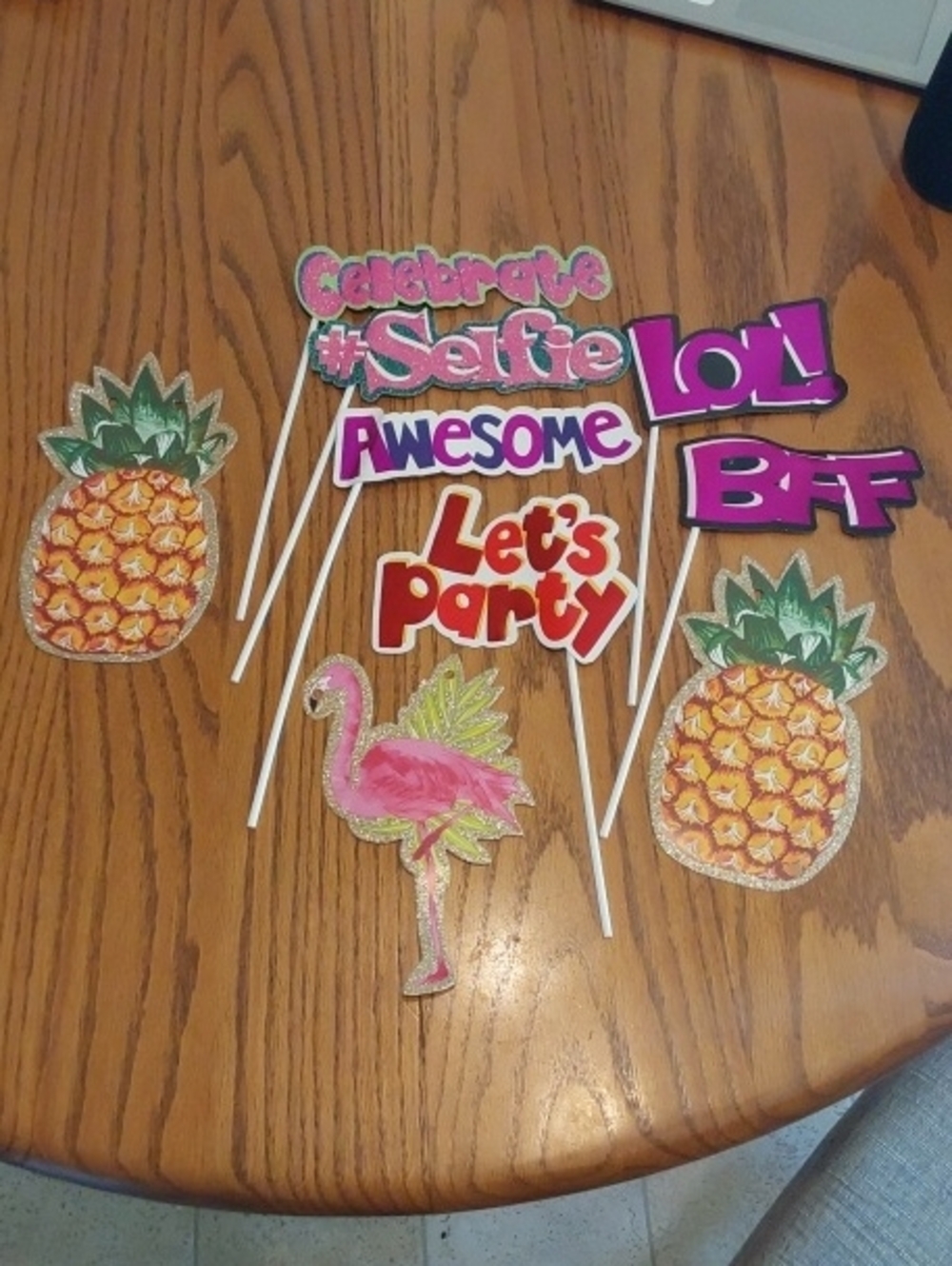 Let's Party Photo Props Set - Pink Flamingo, Pineapple & Text Signs